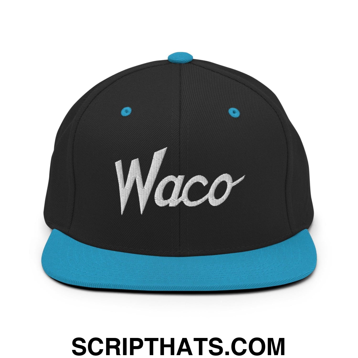 Waco Script Snapback Hat Black Teal