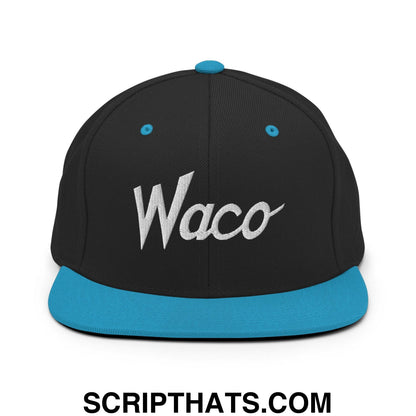 Waco Script Snapback Hat Black Teal