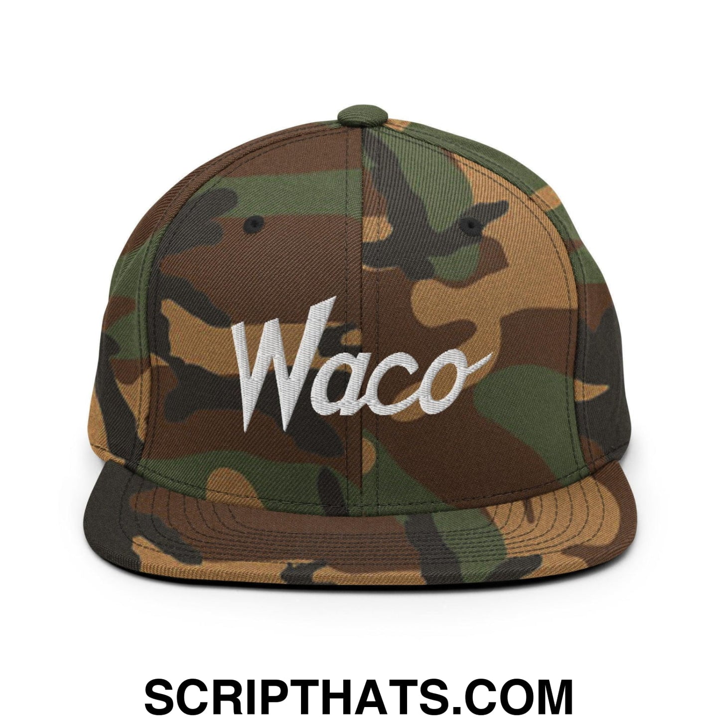 Waco Script Snapback Hat Green Camo