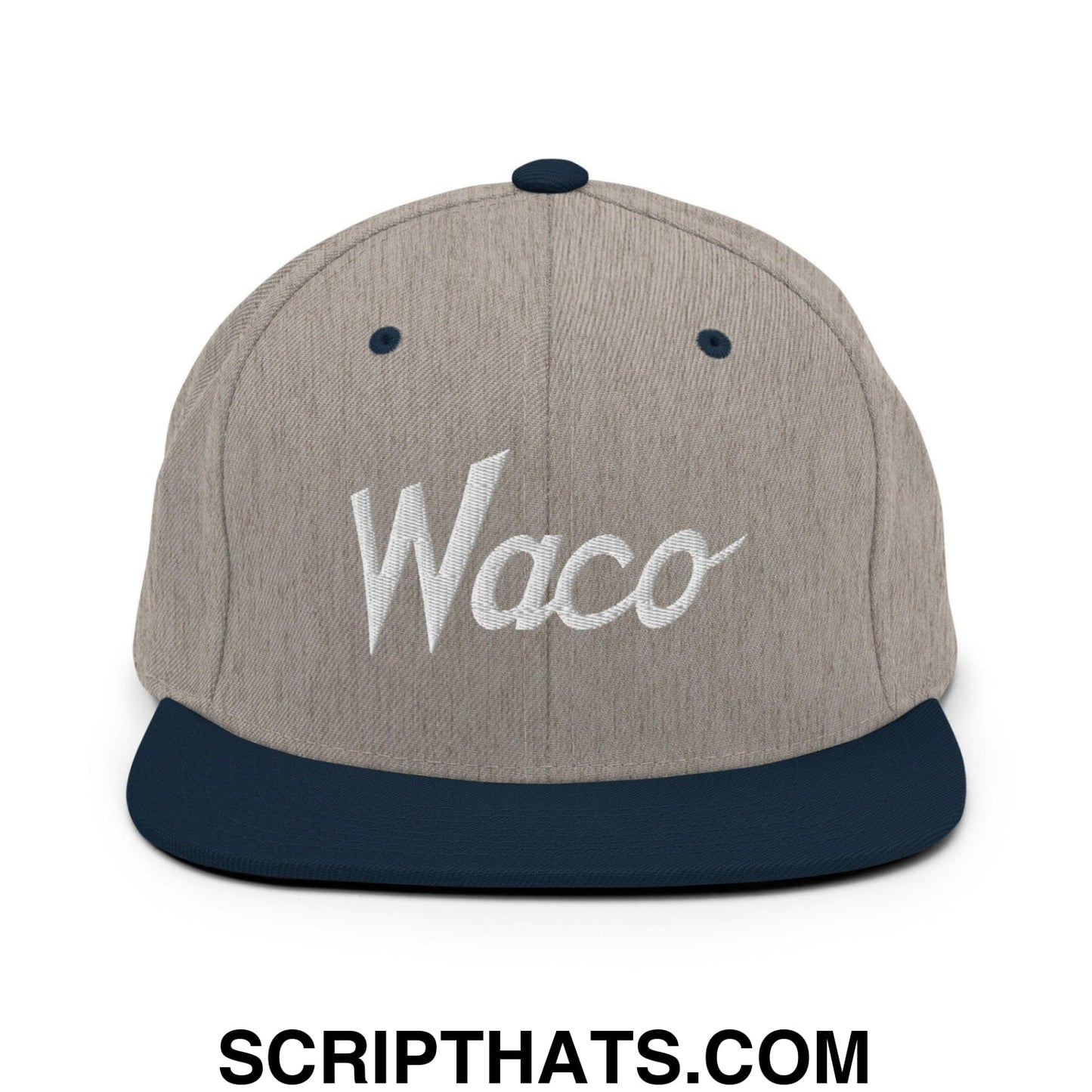 Waco Script Snapback Hat Heather Grey Navy