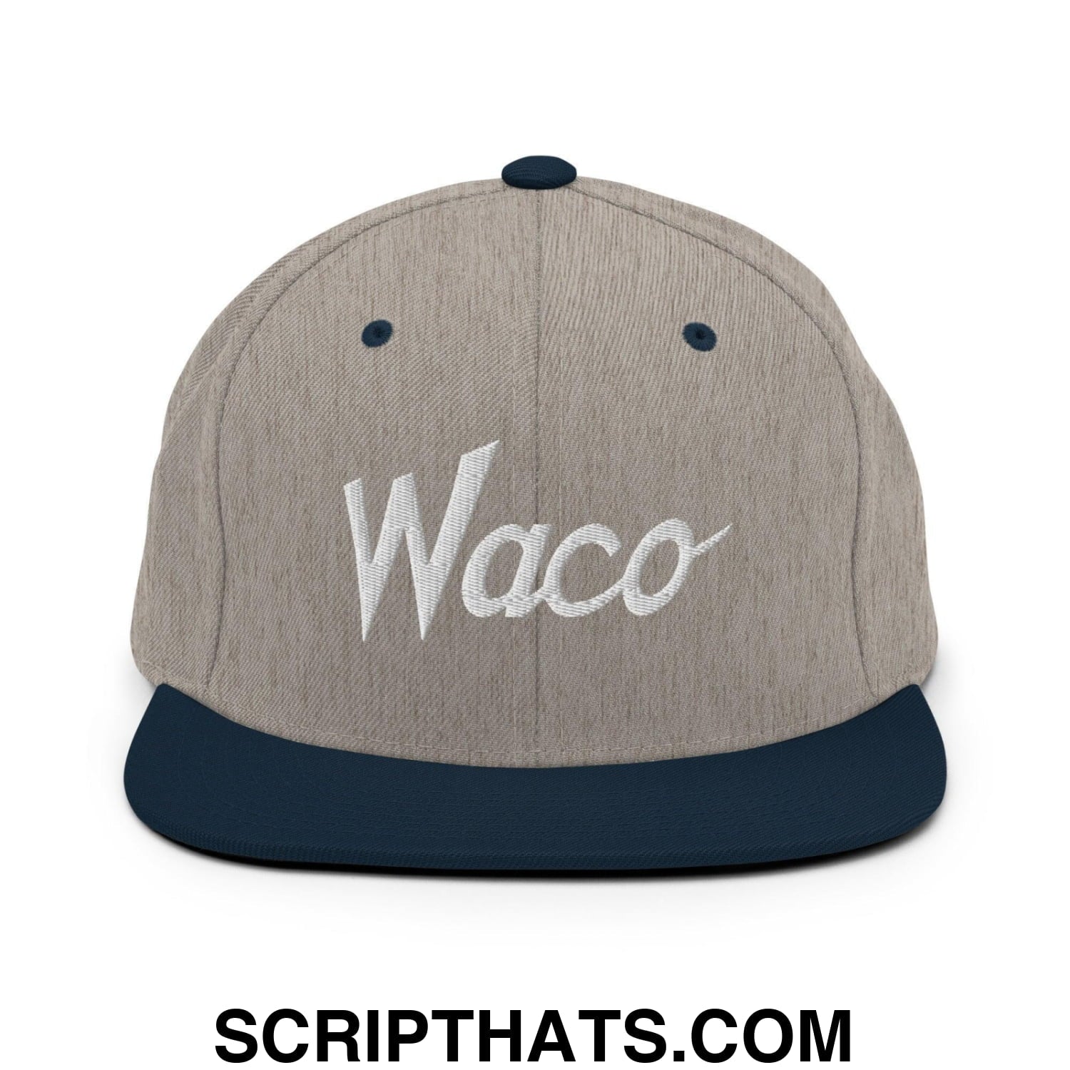Waco Script Snapback Hat Heather Grey Navy