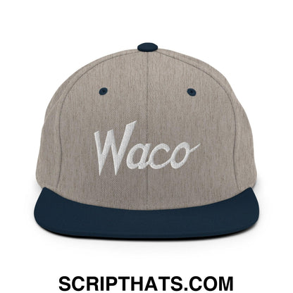 Waco Script Snapback Hat Heather Grey Navy