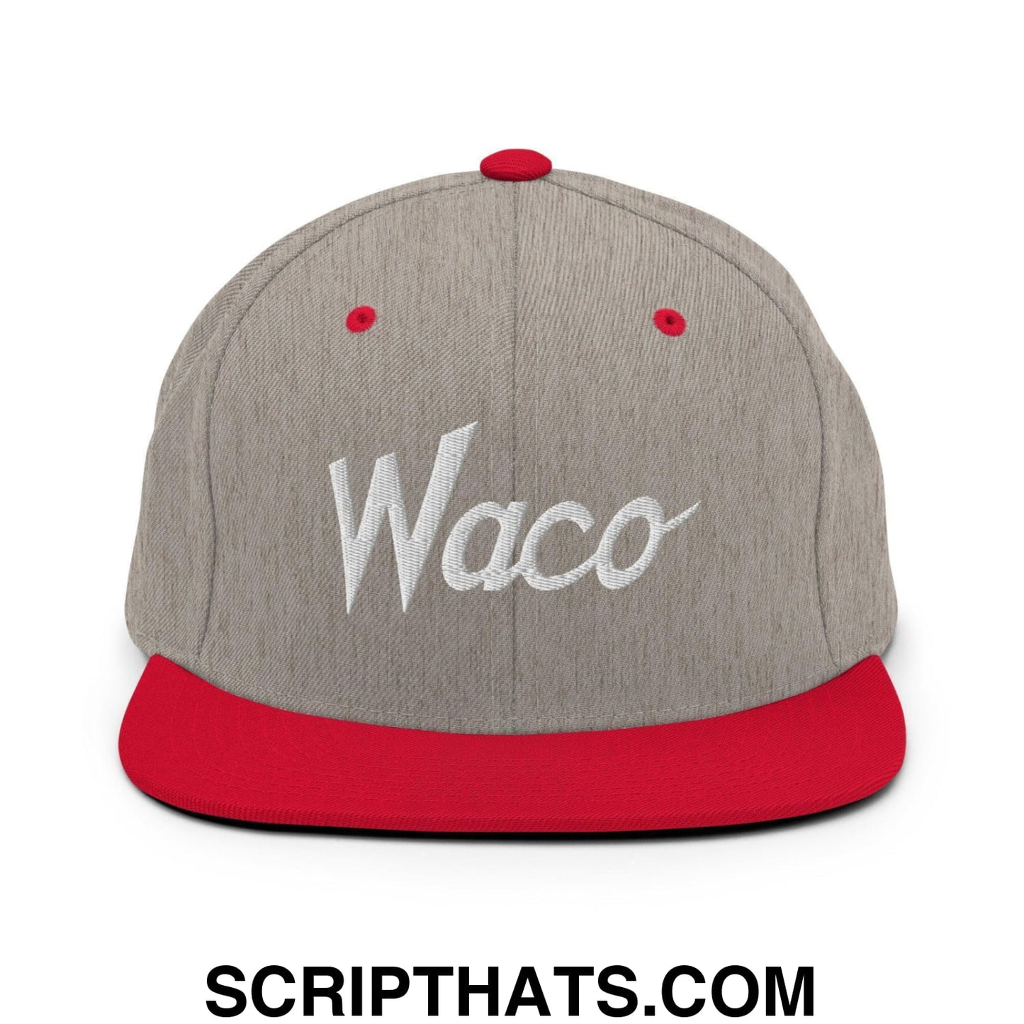 Waco Script Snapback Hat Heather Grey Red