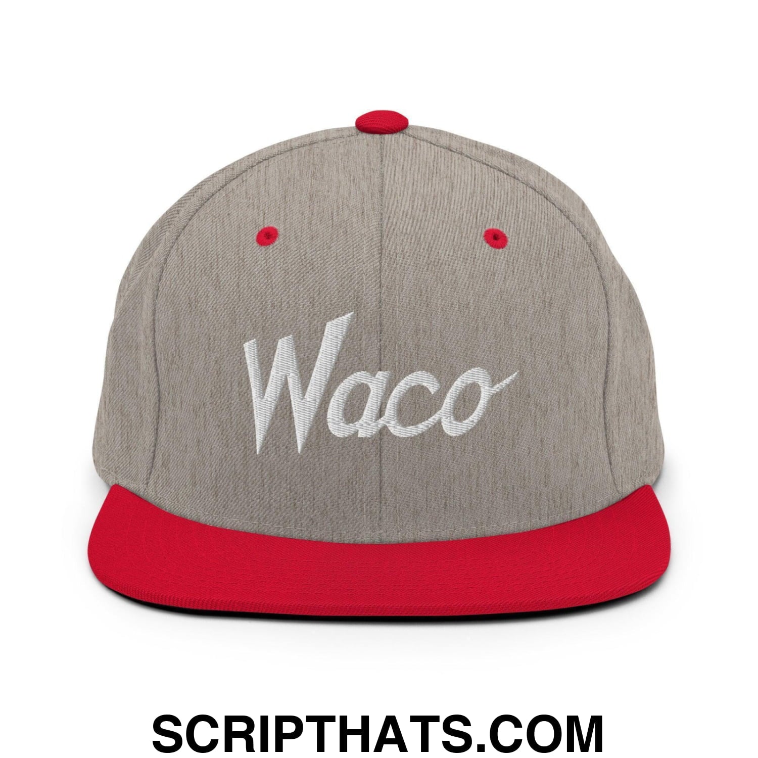 Waco Script Snapback Hat Heather Grey Red
