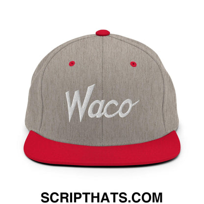 Waco Script Snapback Hat Heather Grey Red