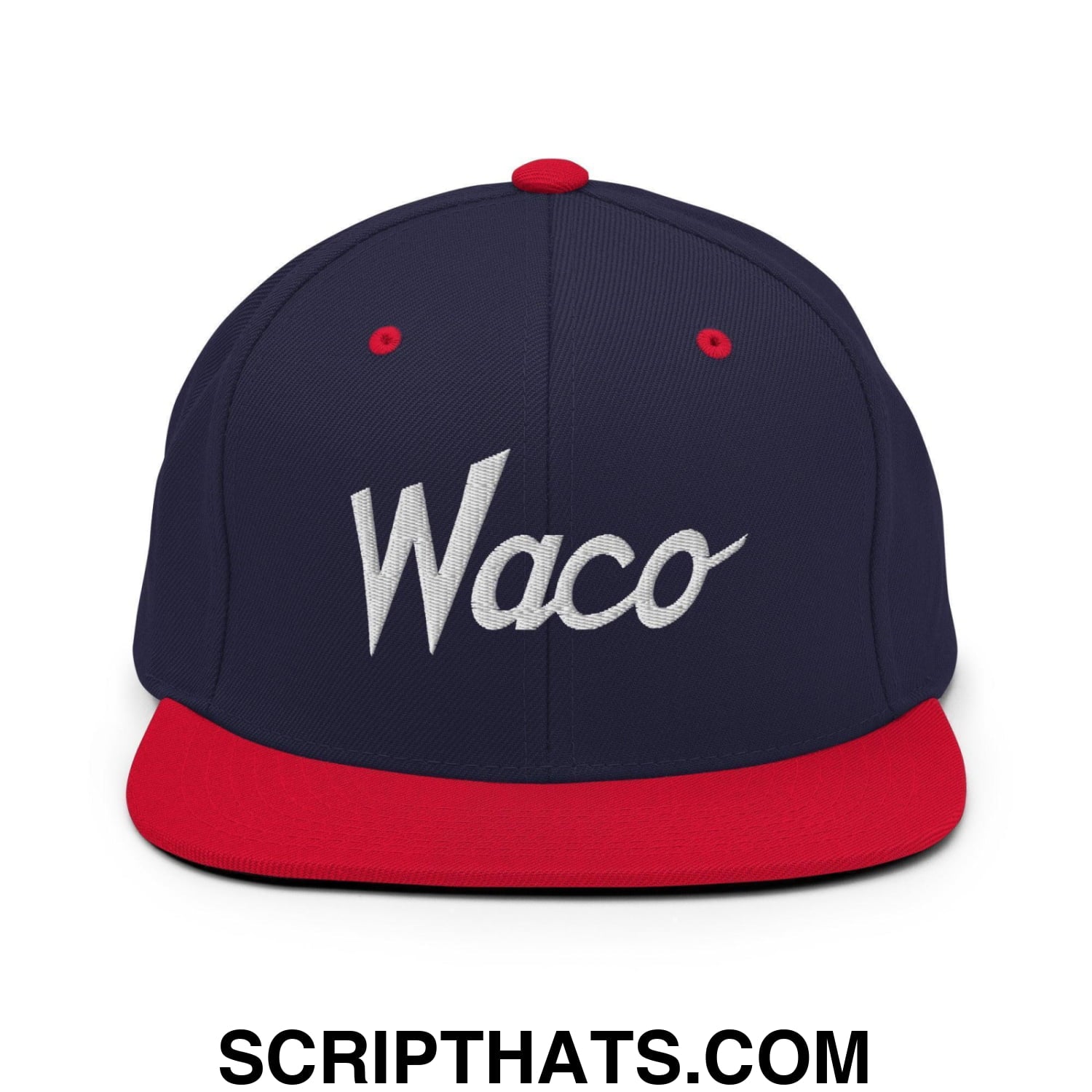 Waco Script Snapback Hat Navy Red