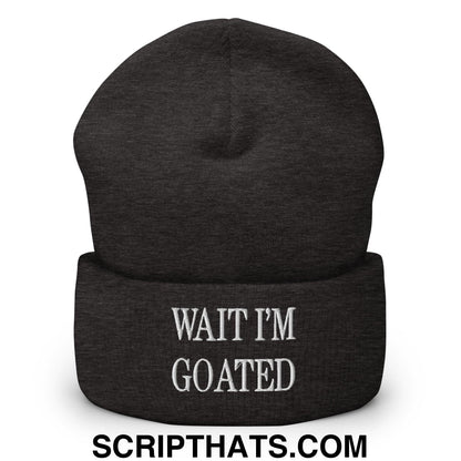 Wait I'm Goated Embroidered Knit Cuffed Beanie Dark Grey