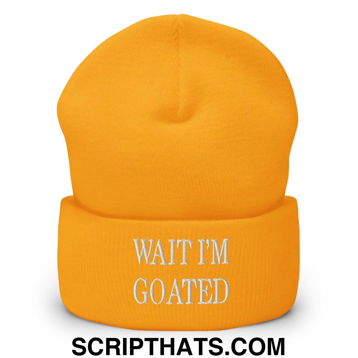 Wait I'm Goated Embroidered Knit Cuffed Beanie Gold