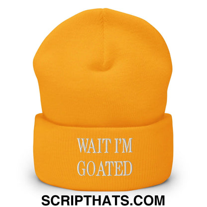 Wait I'm Goated Embroidered Knit Cuffed Beanie Gold