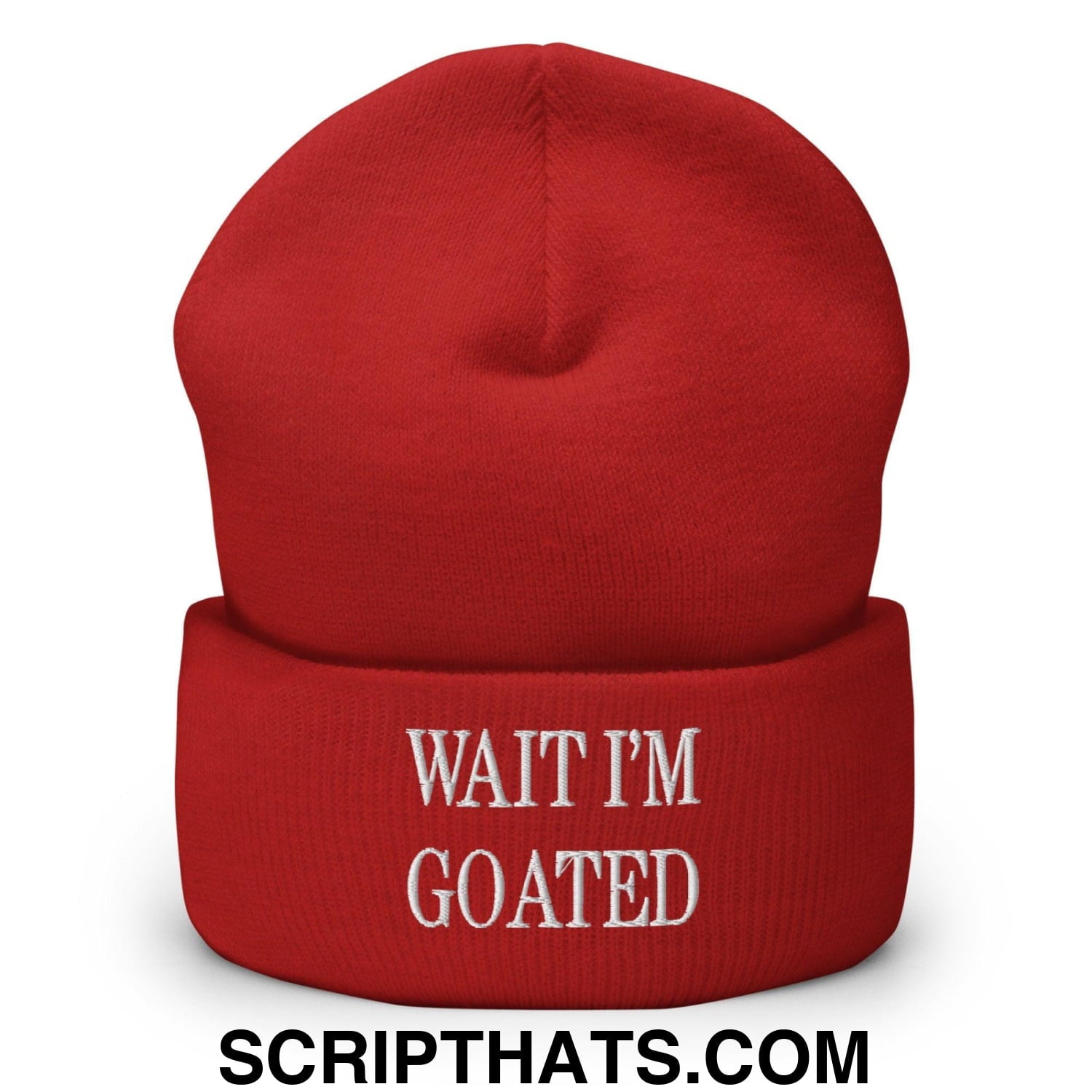 Wait I'm Goated Embroidered Knit Cuffed Beanie Red