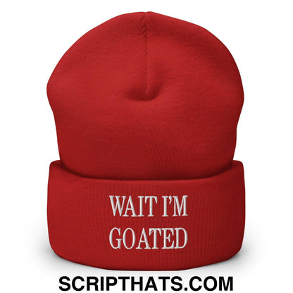 Wait I'm Goated Embroidered Knit Cuffed Beanie Red