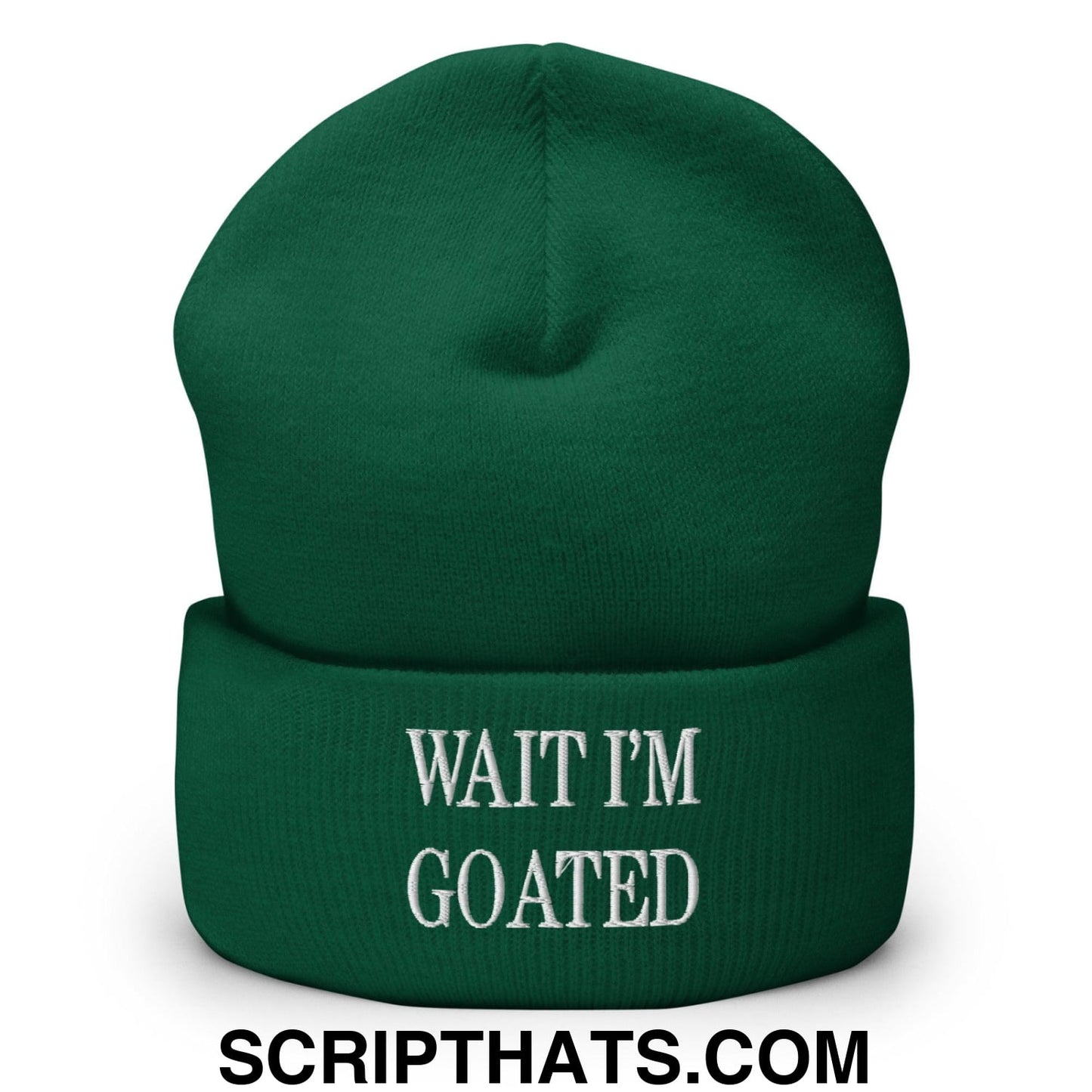 Wait I'm Goated Embroidered Knit Cuffed Beanie Spruce