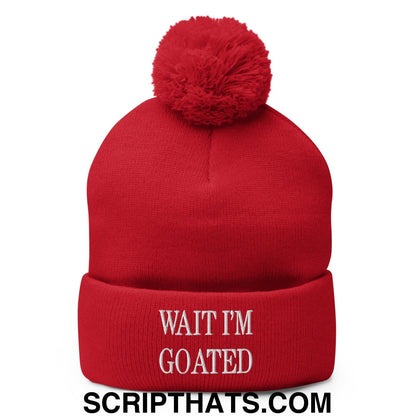 Wait I'm Goated Embroidered Knit Pom Pom Beanie Red