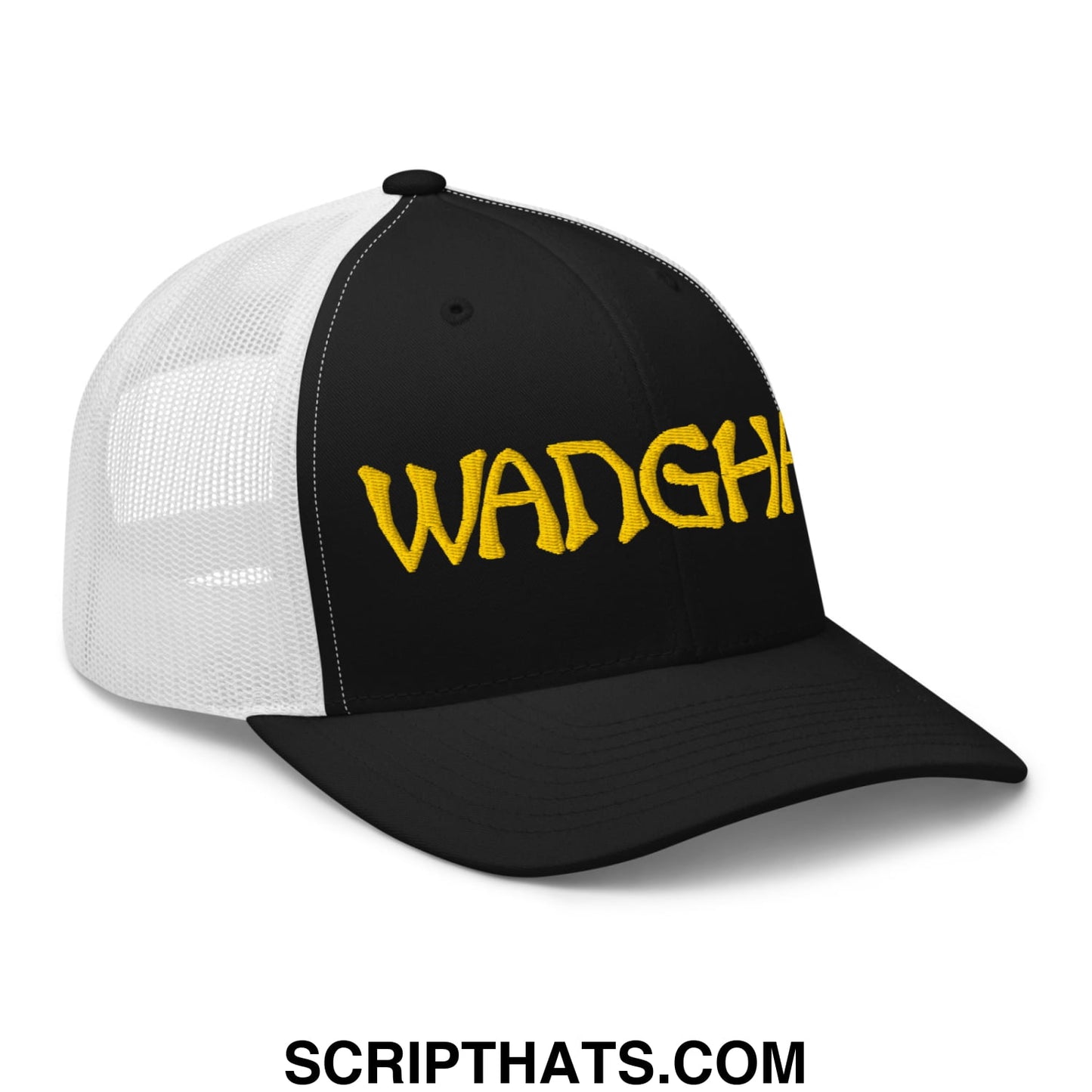 WANGHAF Embroidered Mesh Trucker Hat Black White