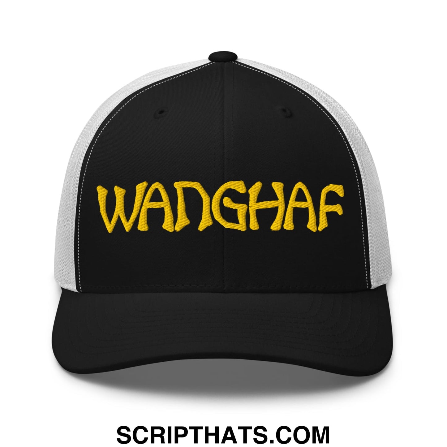 WANGHAF Embroidered Mesh Trucker Hat Black White