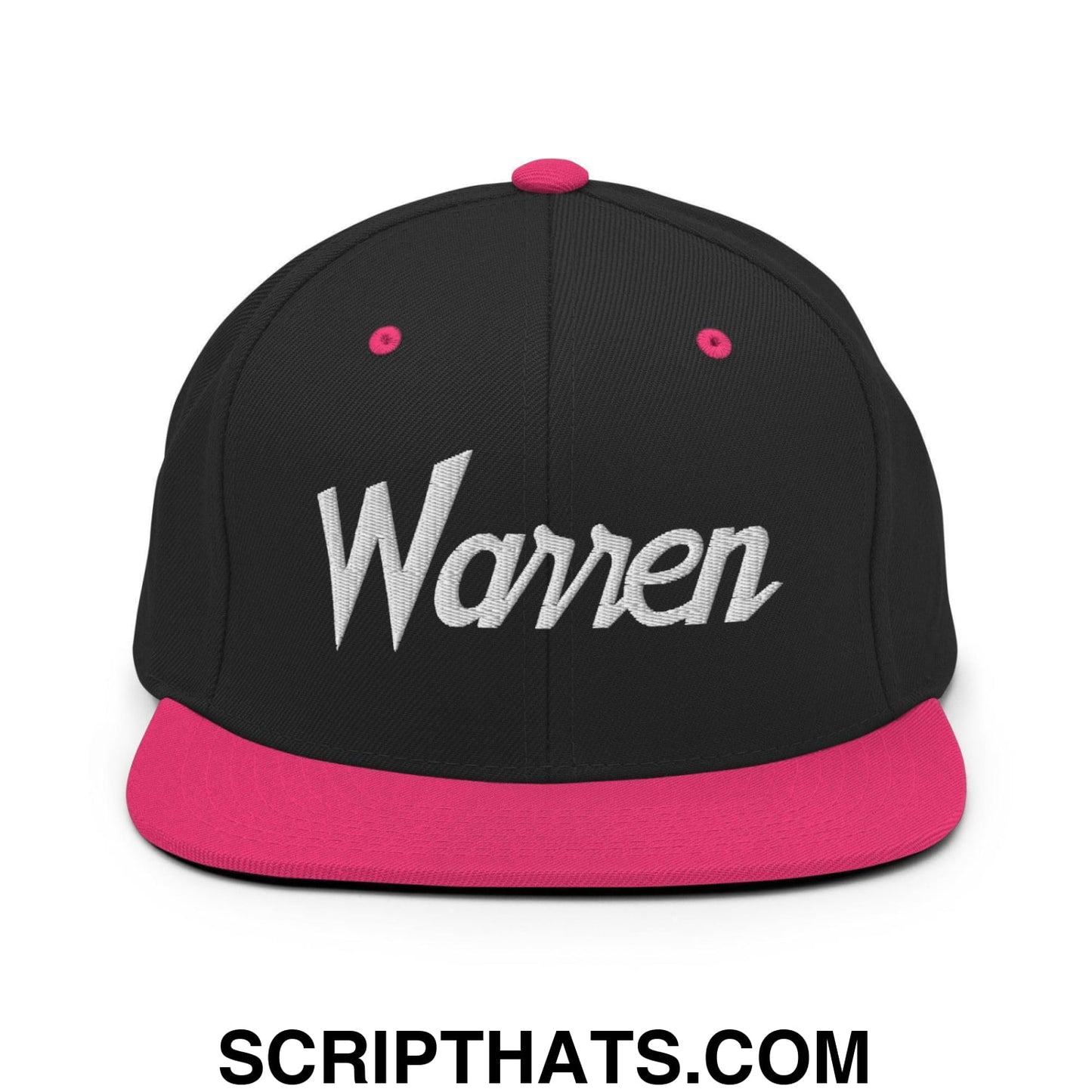 Warren Script Snapback Hat Black Neon Pink