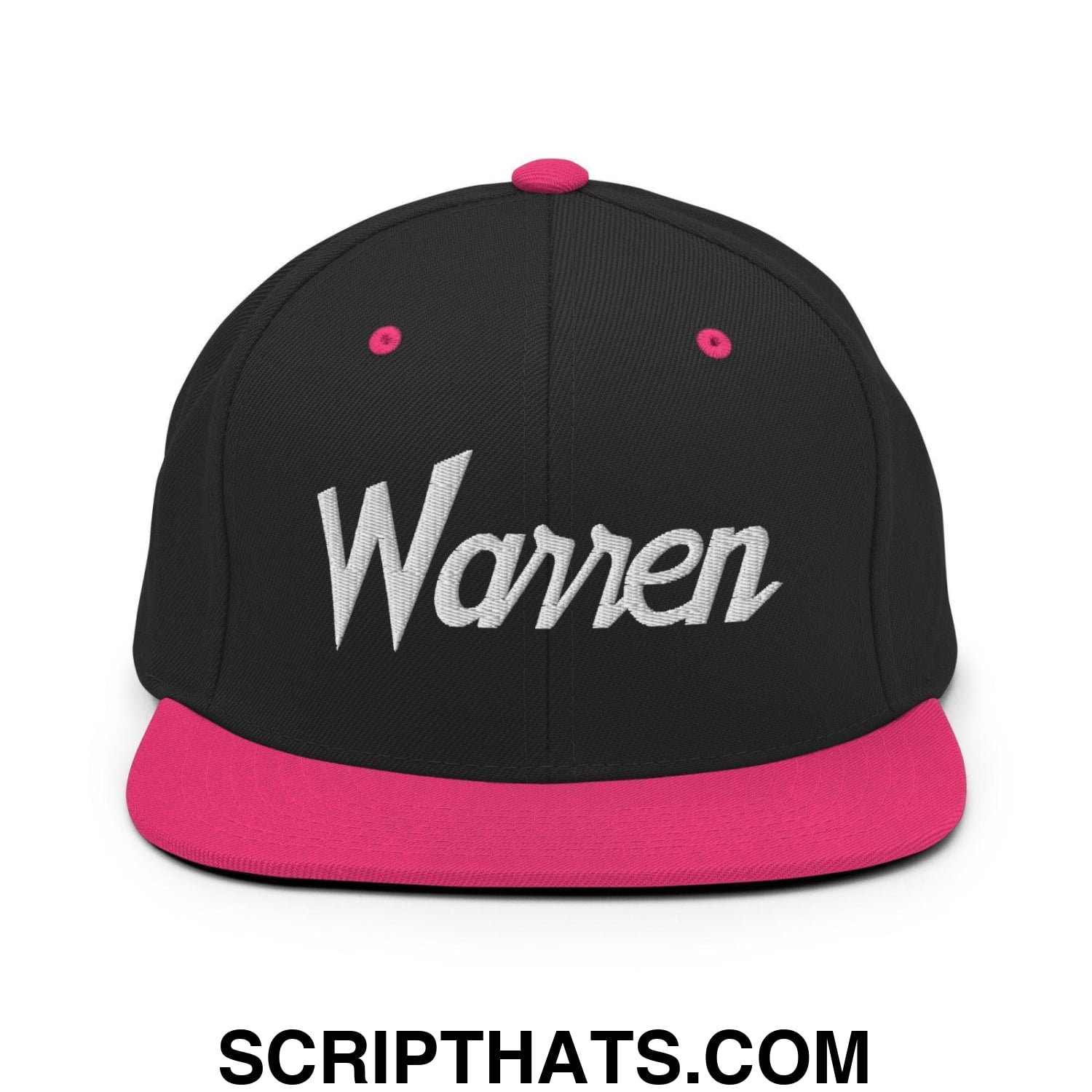 Warren Script Snapback Hat Black Neon Pink