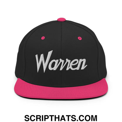 Warren Script Snapback Hat Black Neon Pink