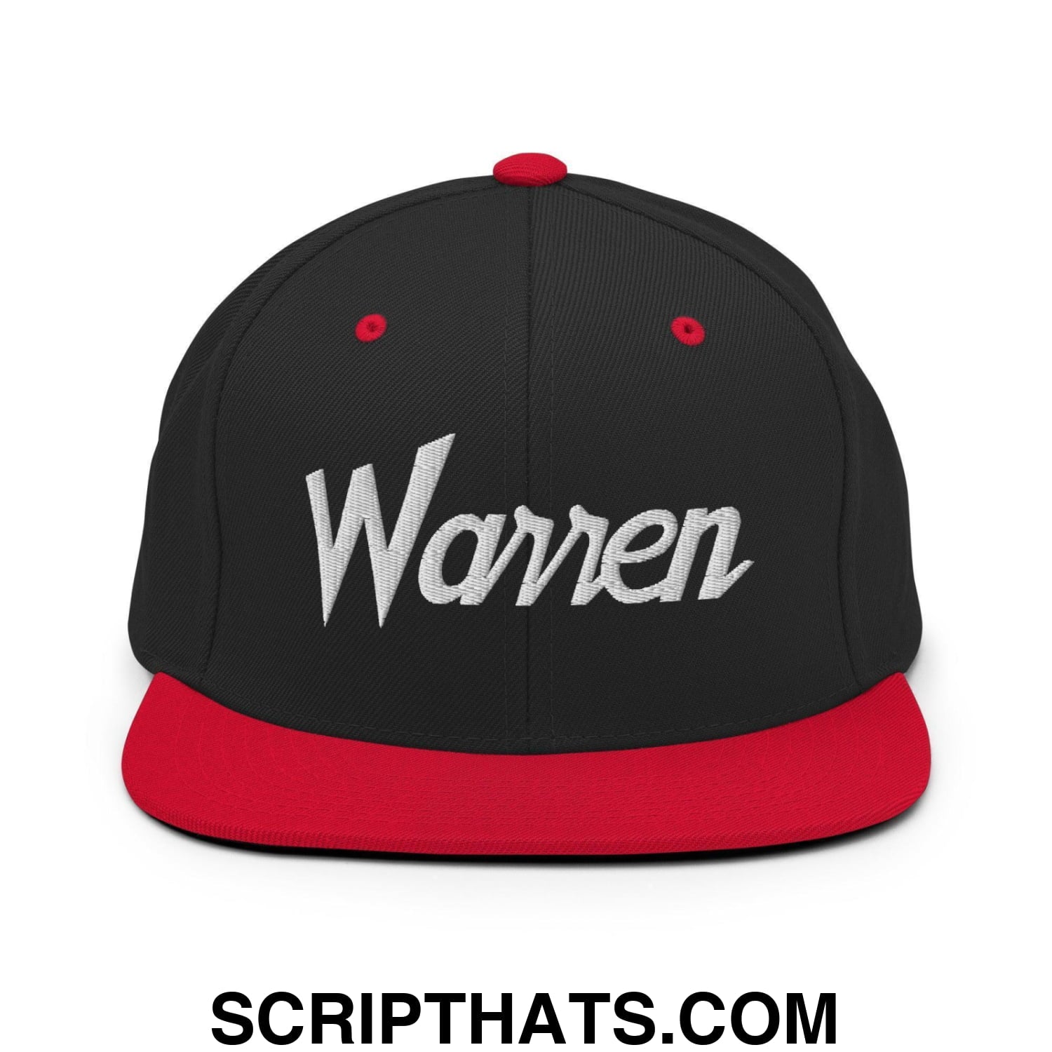 Warren Script Snapback Hat Black Red