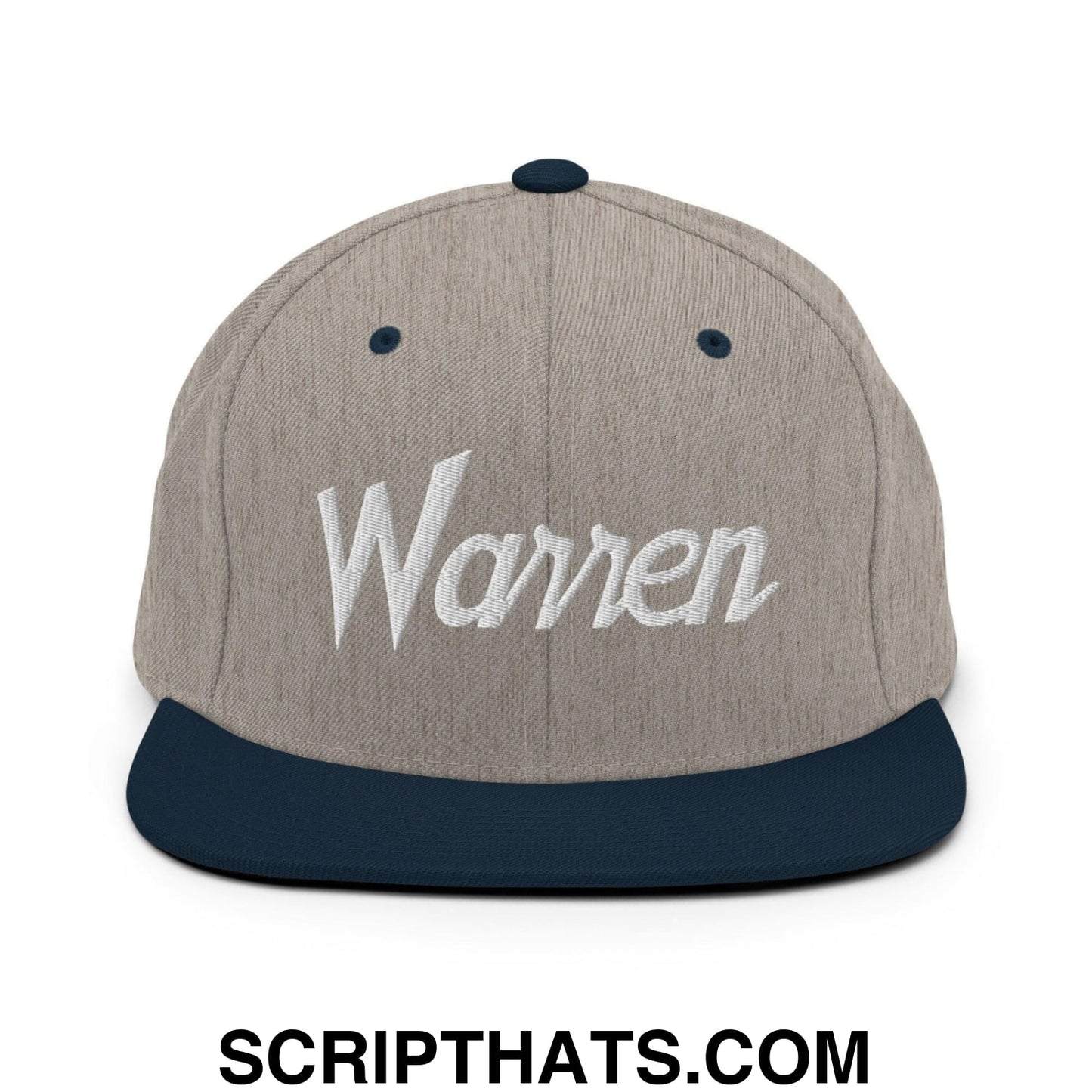 Warren Script Snapback Hat Heather Grey Navy