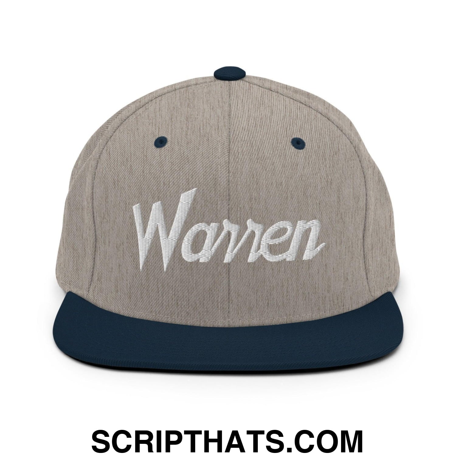 Warren Script Snapback Hat Heather Grey Navy
