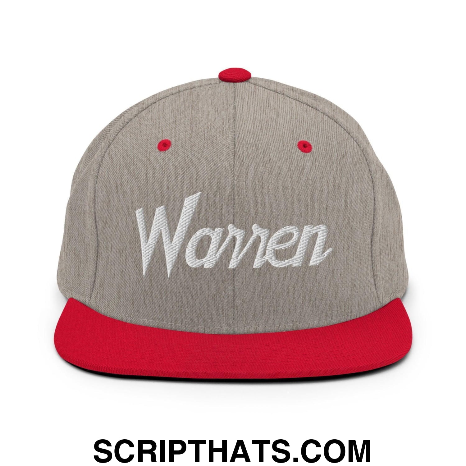 Warren Script Snapback Hat Heather Grey Red