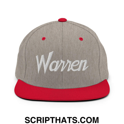 Warren Script Snapback Hat Heather Grey Red