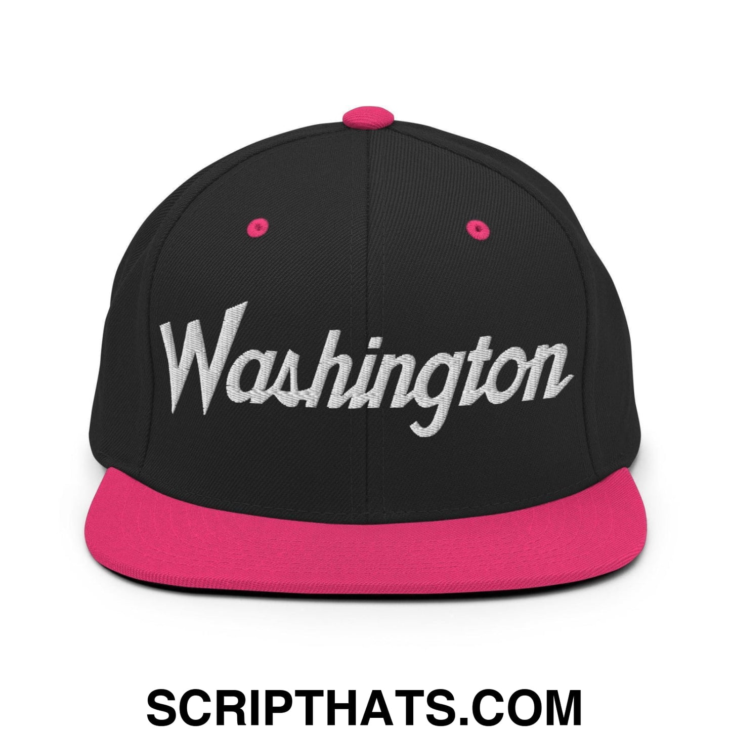 Washington Script Snapback Hat Black Neon Pink