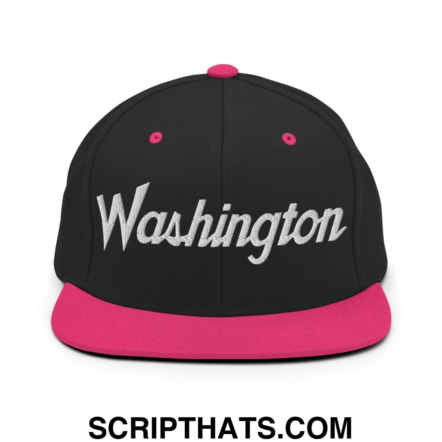 Washington Script Snapback Hat Black Neon Pink