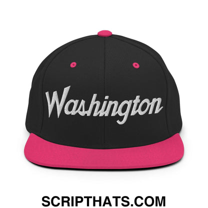Washington Script Snapback Hat Black Neon Pink