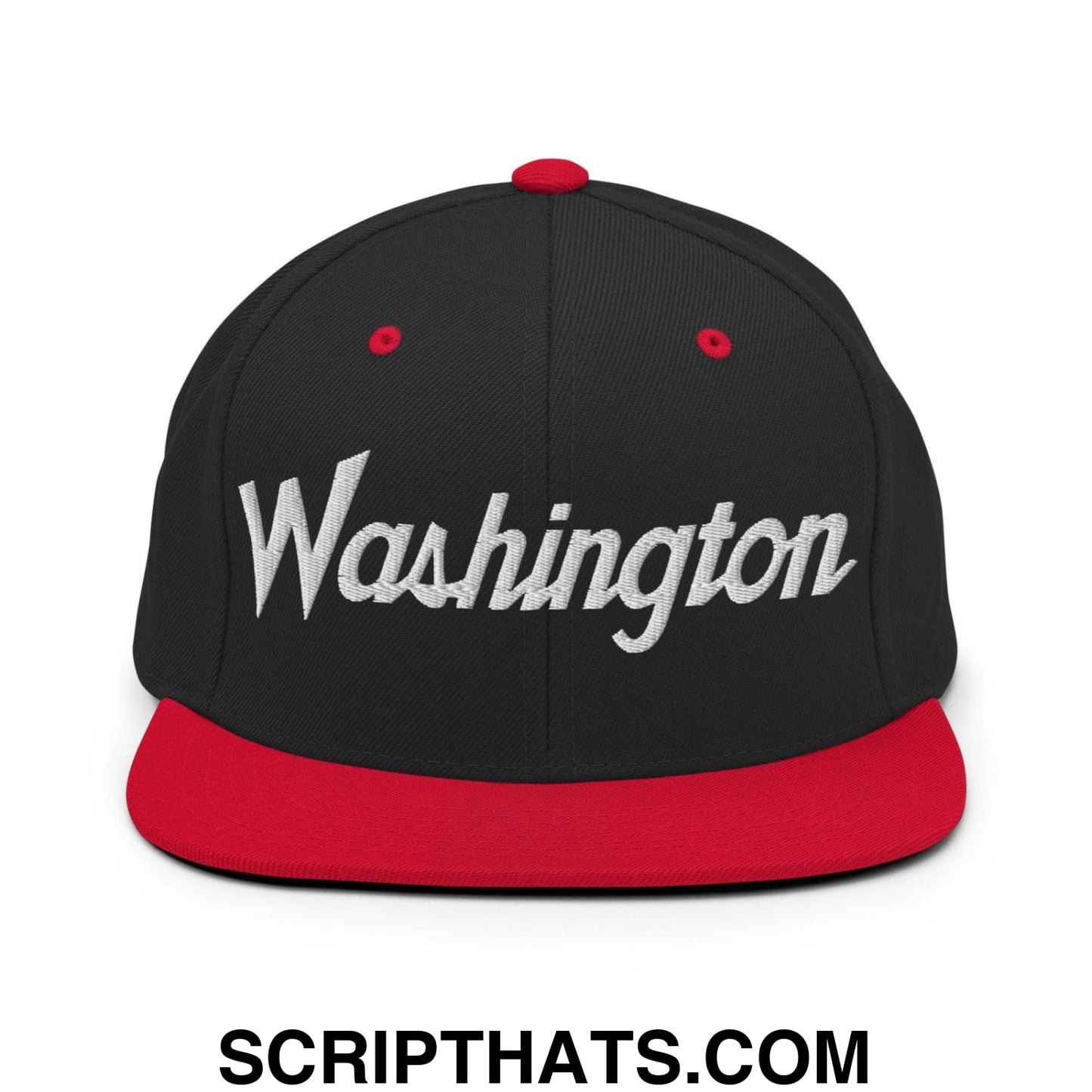 Washington Script Snapback Hat Black Red