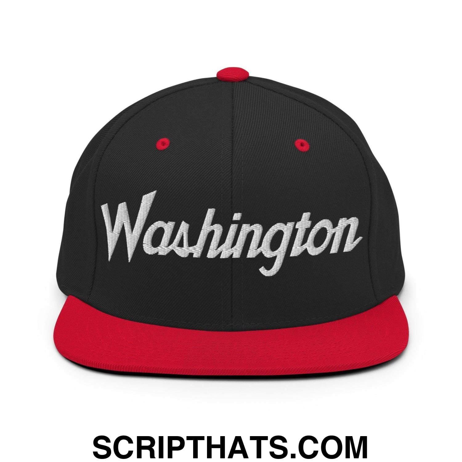 Washington Script Snapback Hat Black Red
