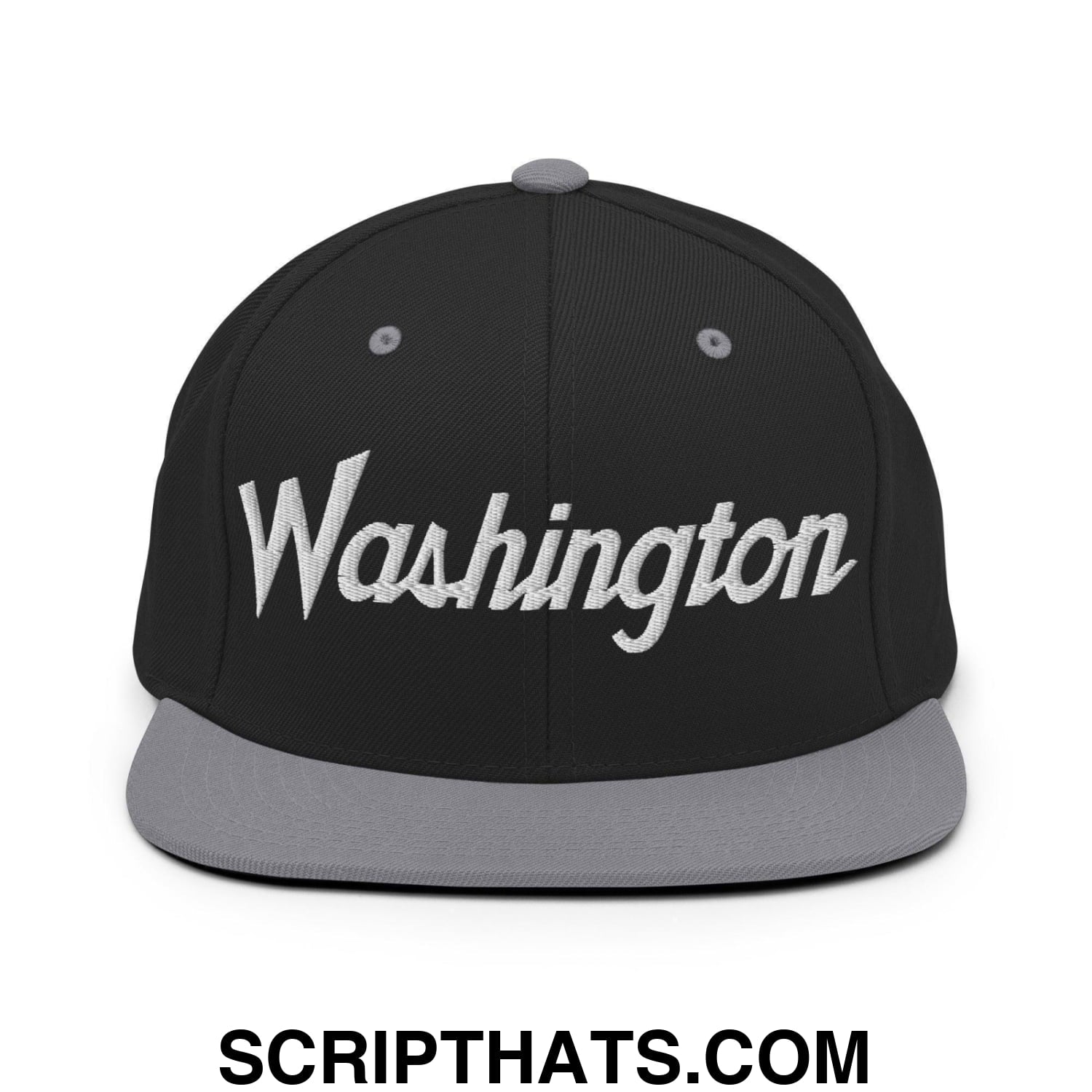 Washington Script Snapback Hat Black Silver