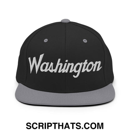 Washington Script Snapback Hat Black Silver