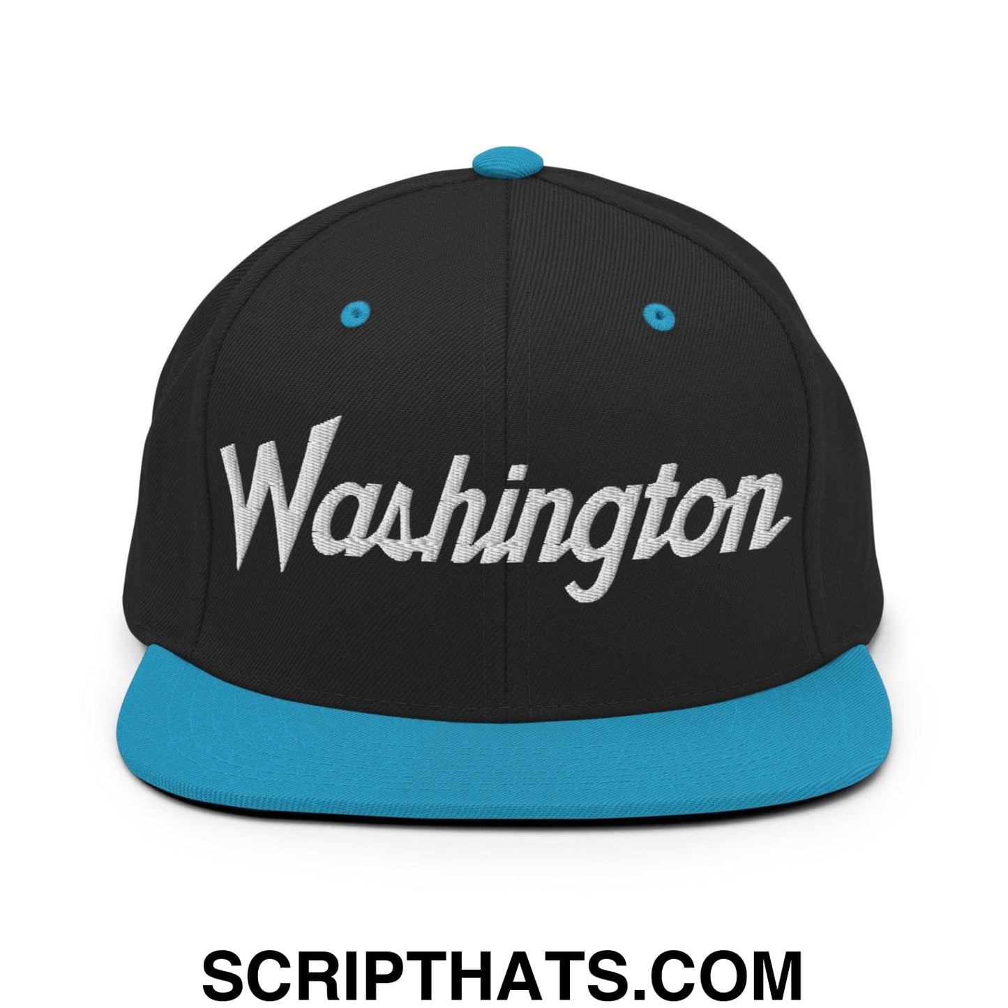 Washington Script Snapback Hat Black Teal