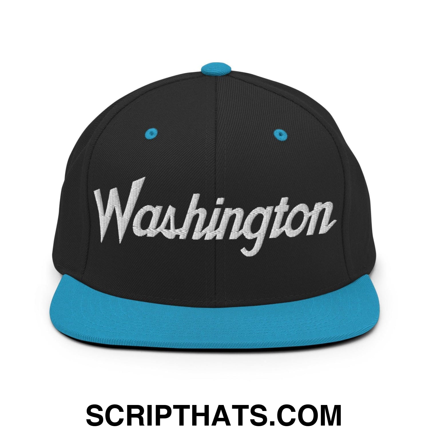 Washington Script Snapback Hat Black Teal