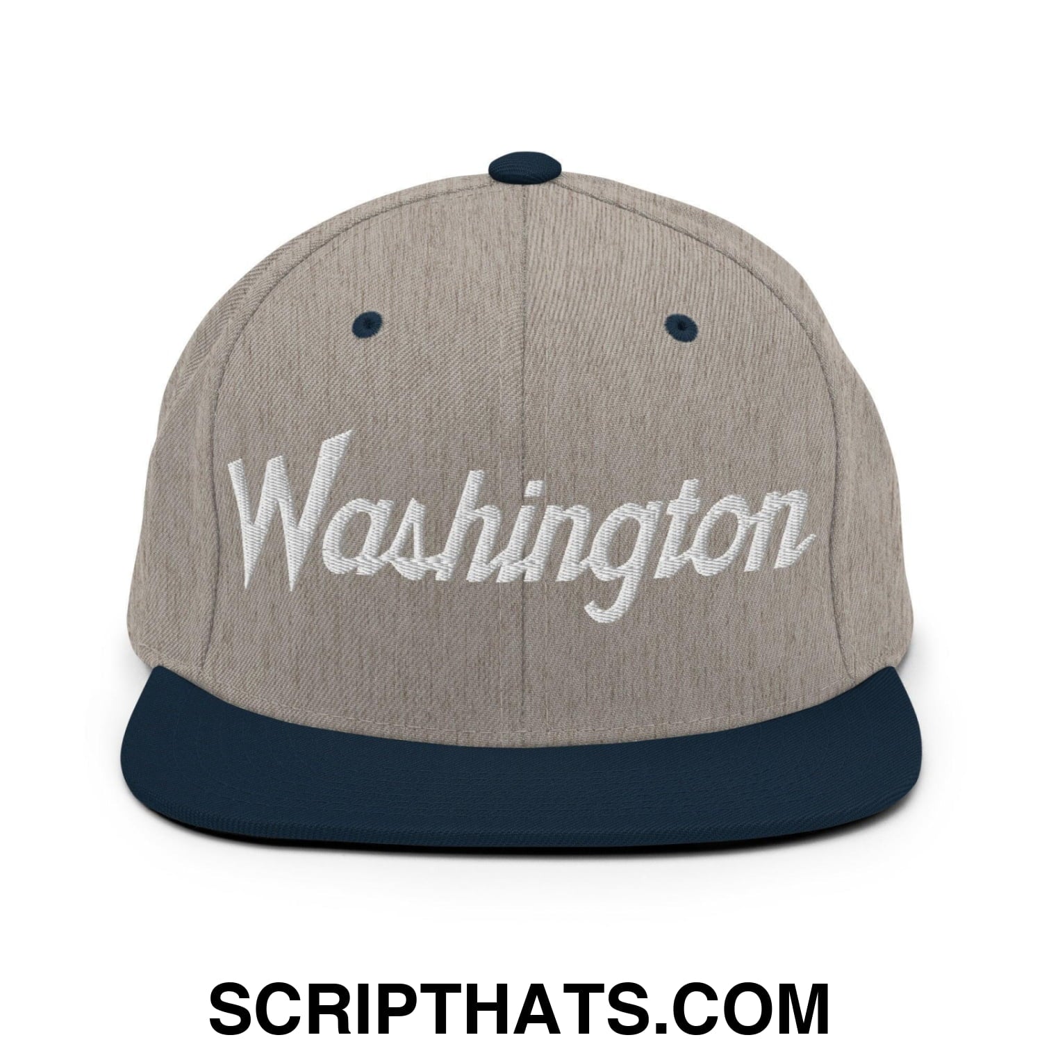 Washington Script Snapback Hat Heather Grey Navy