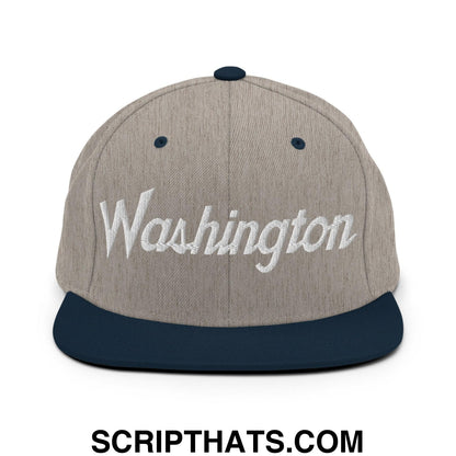 Washington Script Snapback Hat Heather Grey Navy