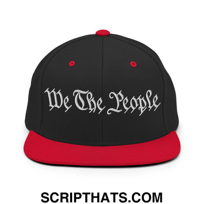 We The People Embroidered Flat Bill Brim Snapback Hat Black Red