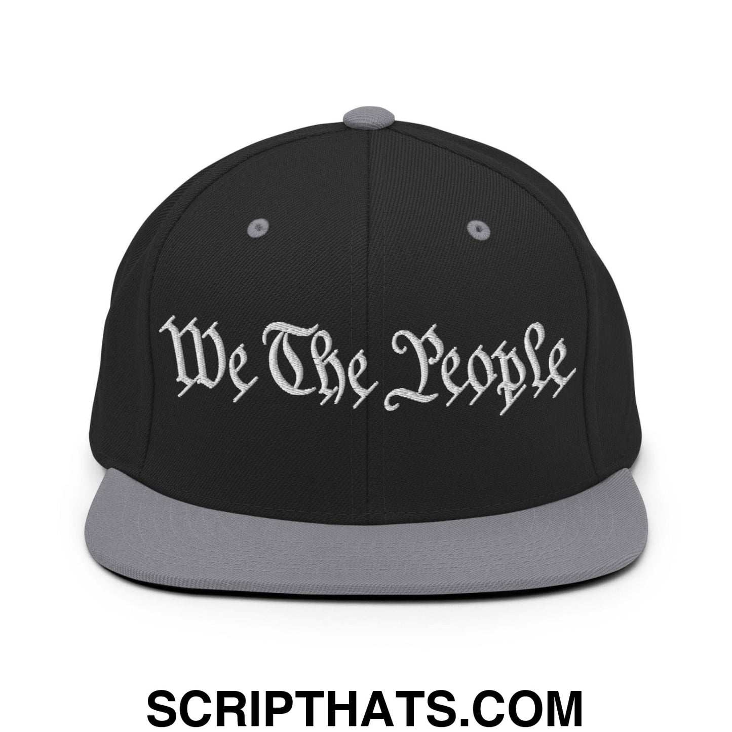 We The People Embroidered Flat Bill Brim Snapback Hat Black Silver