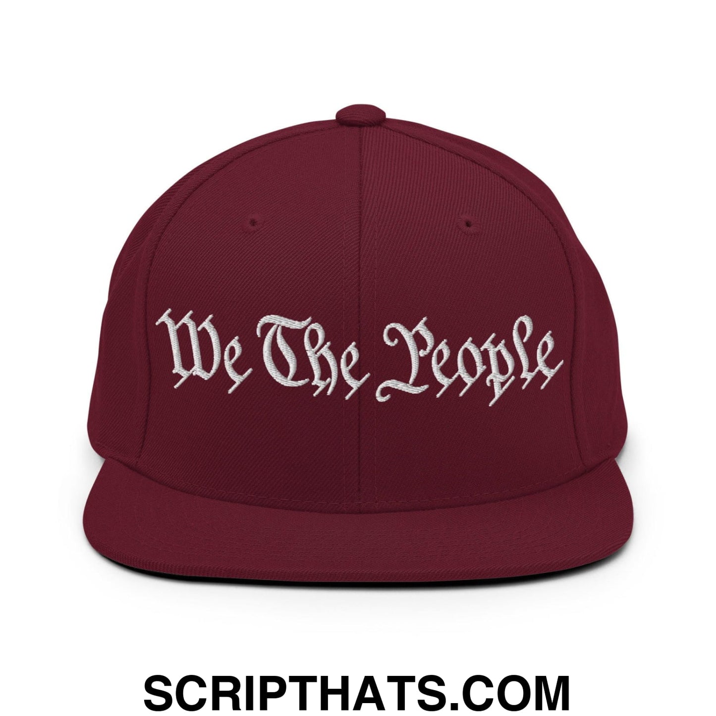 We The People Embroidered Flat Bill Brim Snapback Hat Maroon