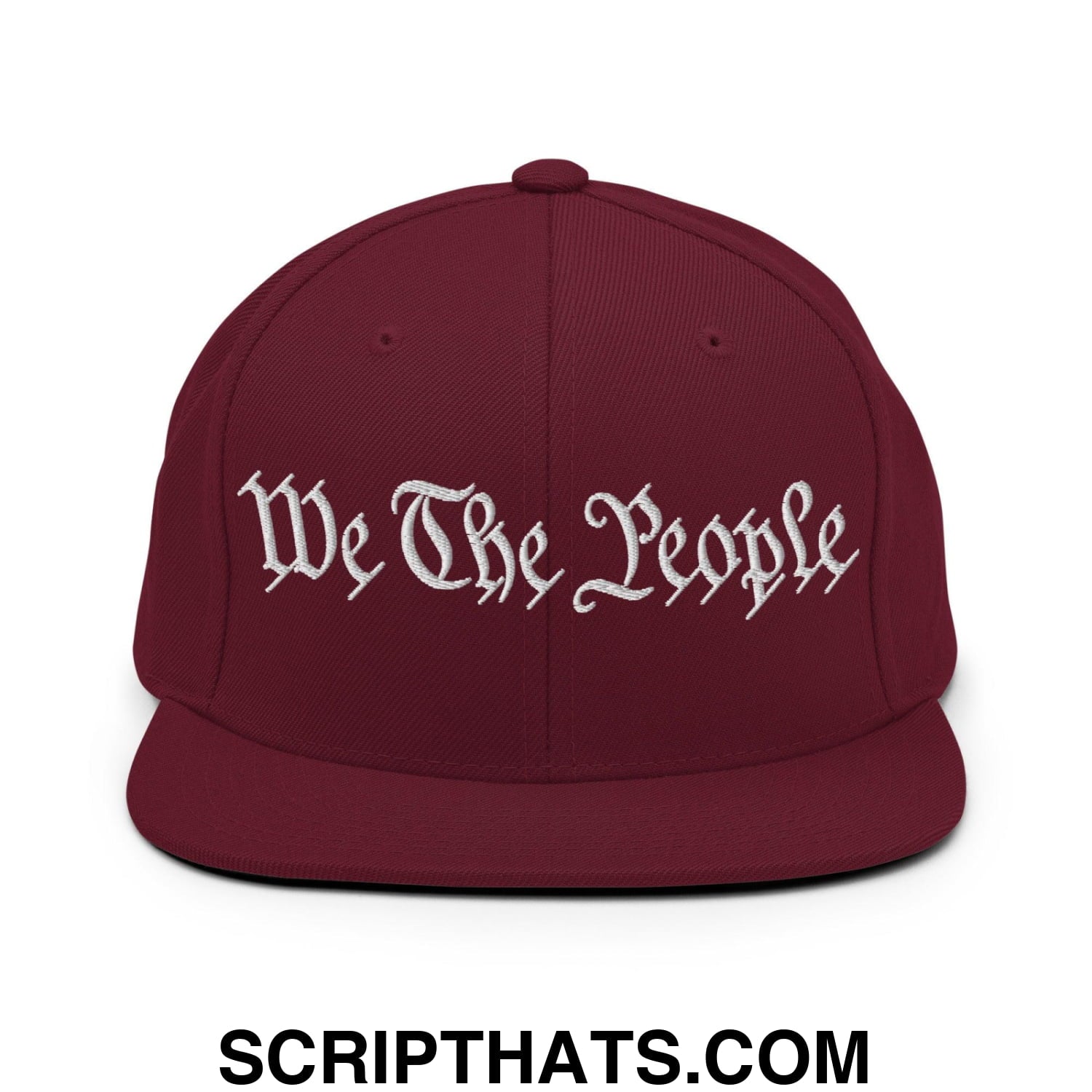 We The People Embroidered Flat Bill Brim Snapback Hat Maroon