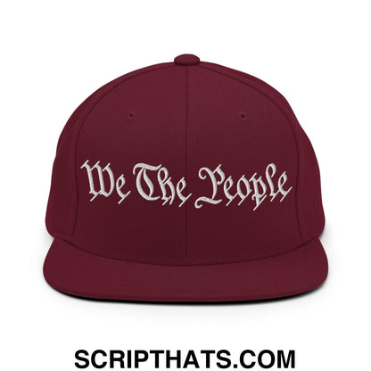 We The People Embroidered Flat Bill Brim Snapback Hat Maroon