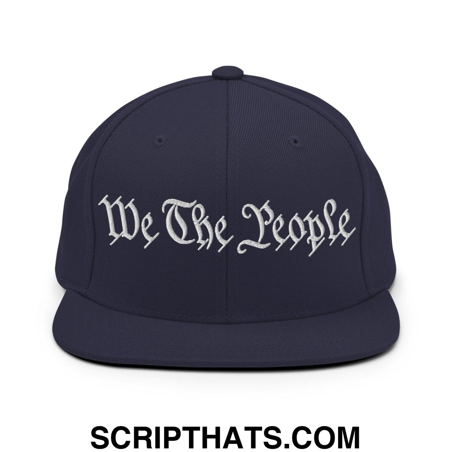 We The People Embroidered Flat Bill Brim Snapback Hat Navy