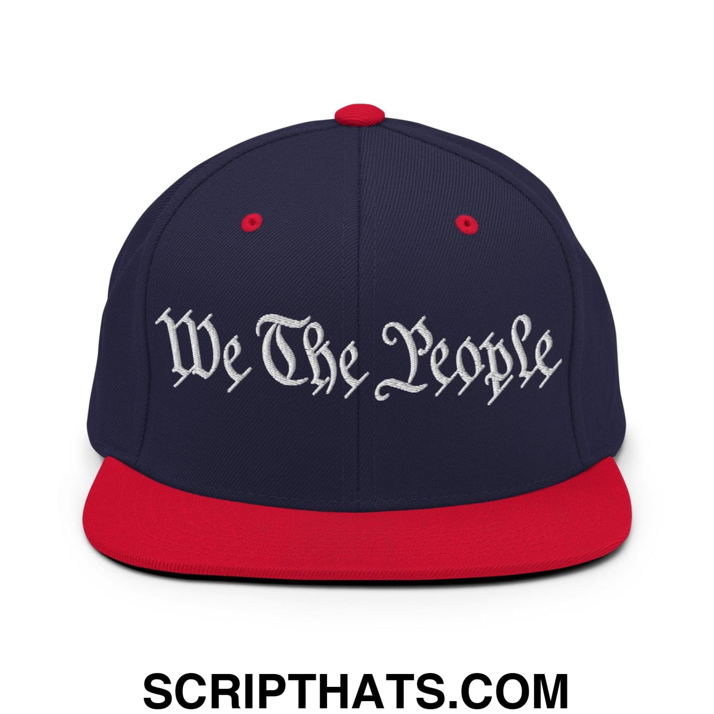 We The People Embroidered Flat Bill Brim Snapback Hat Navy Red