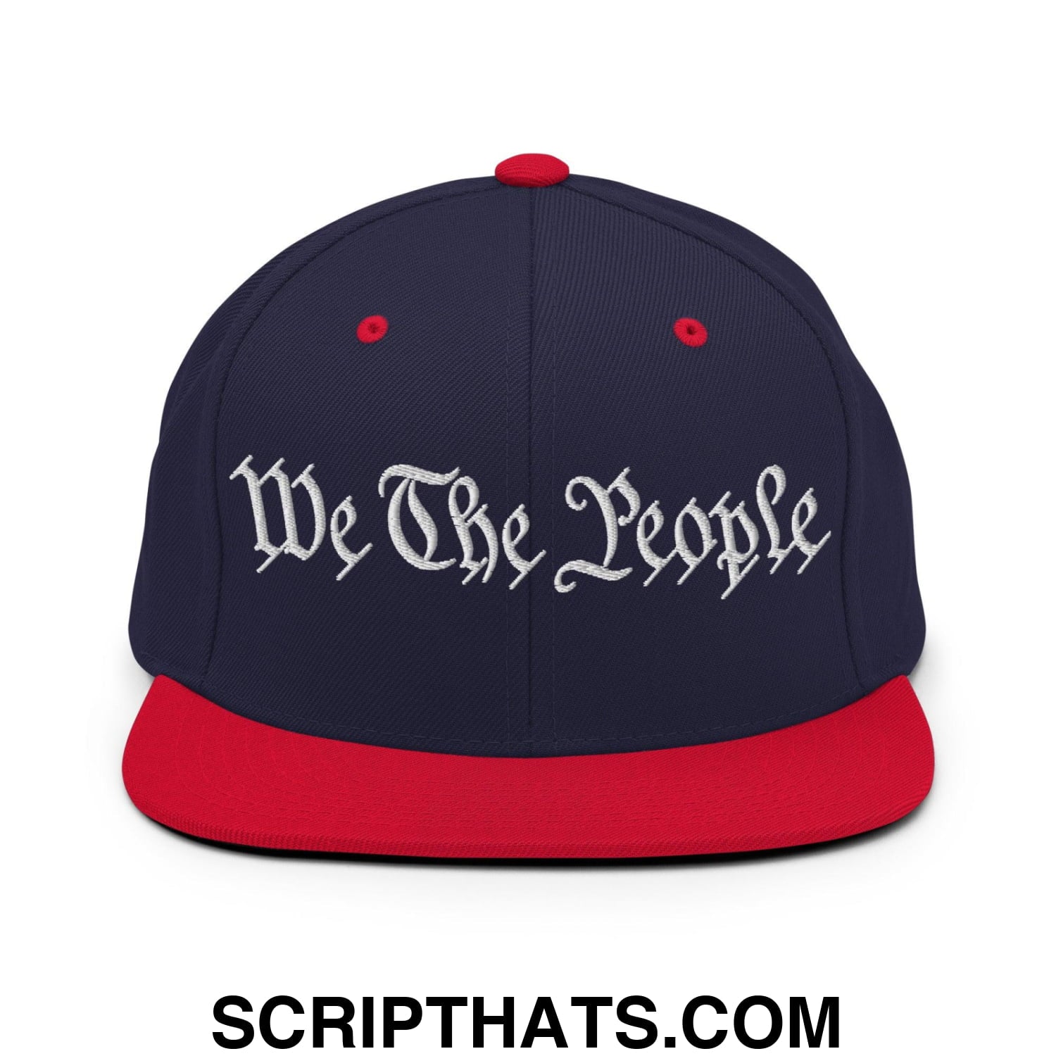 We The People Embroidered Flat Bill Brim Snapback Hat Navy Red