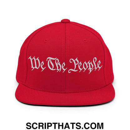 We The People Embroidered Flat Bill Brim Snapback Hat Red