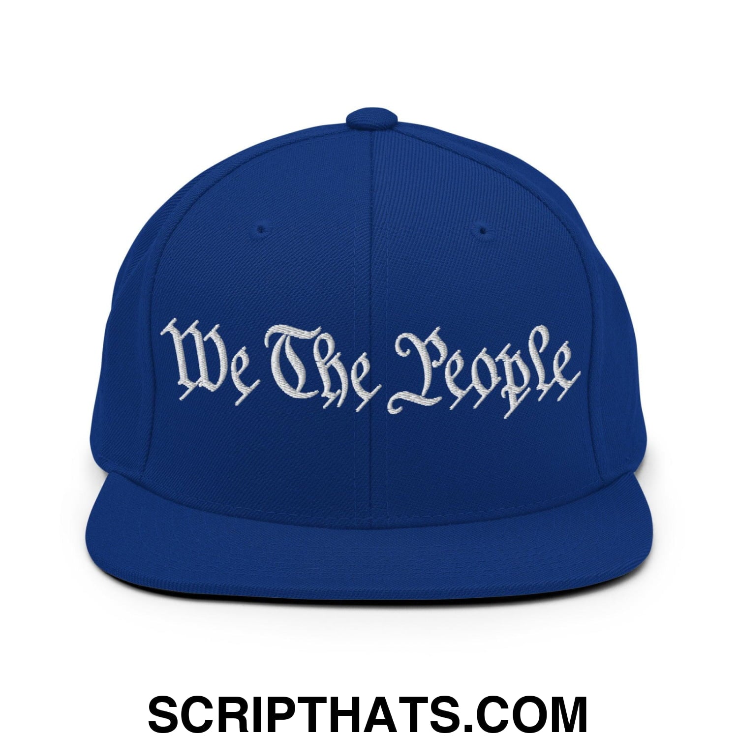 We The People Embroidered Flat Bill Brim Snapback Hat Royal Blue