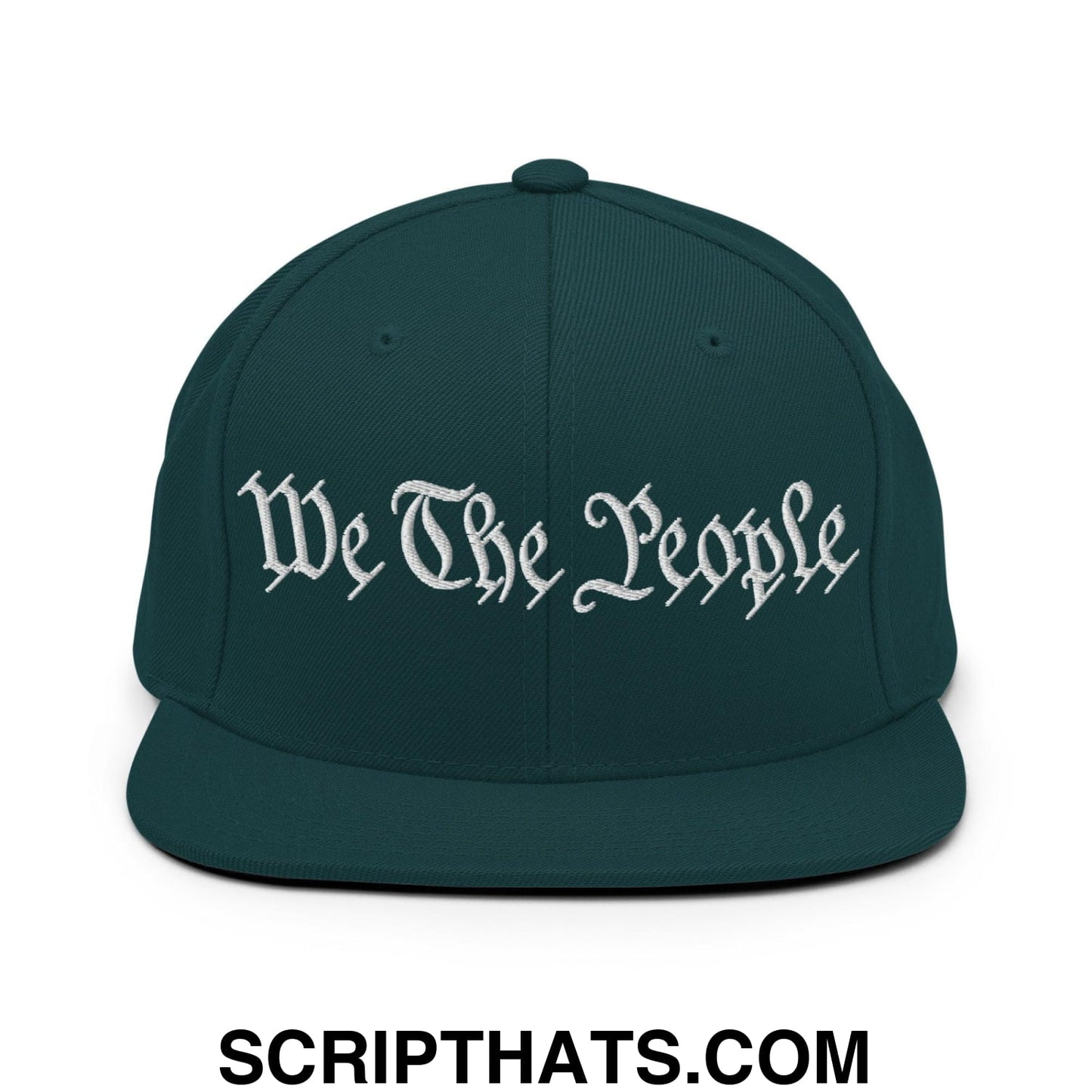 We The People Embroidered Flat Bill Brim Snapback Hat Spruce