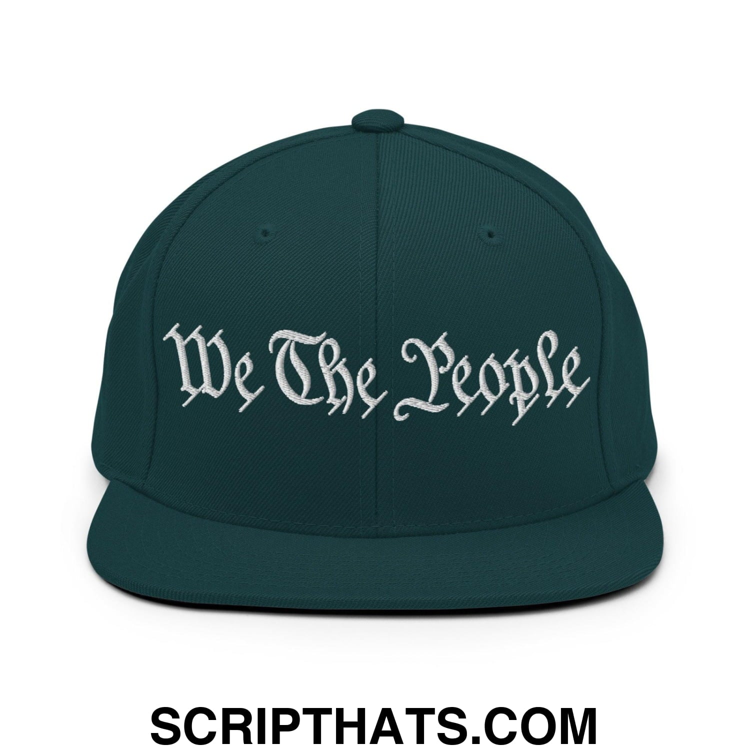 We The People Embroidered Flat Bill Brim Snapback Hat Spruce